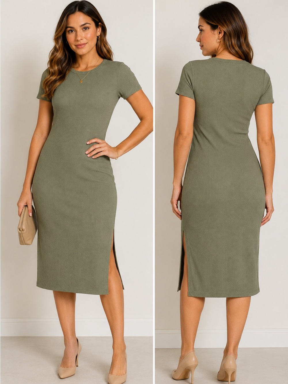 Elegant Green Ribbed Dress